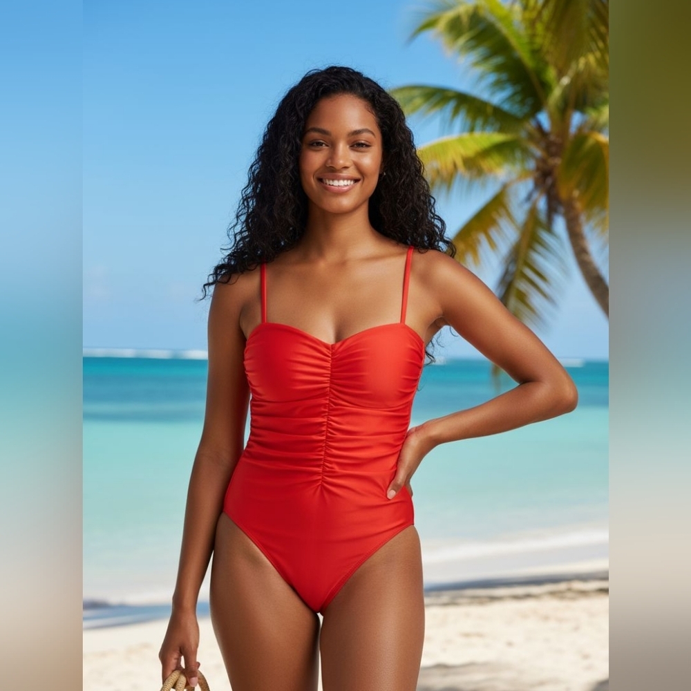 J Crew Ruched Sweetheart Full Coverage One-Piece Swimsuit Red 24 New $128